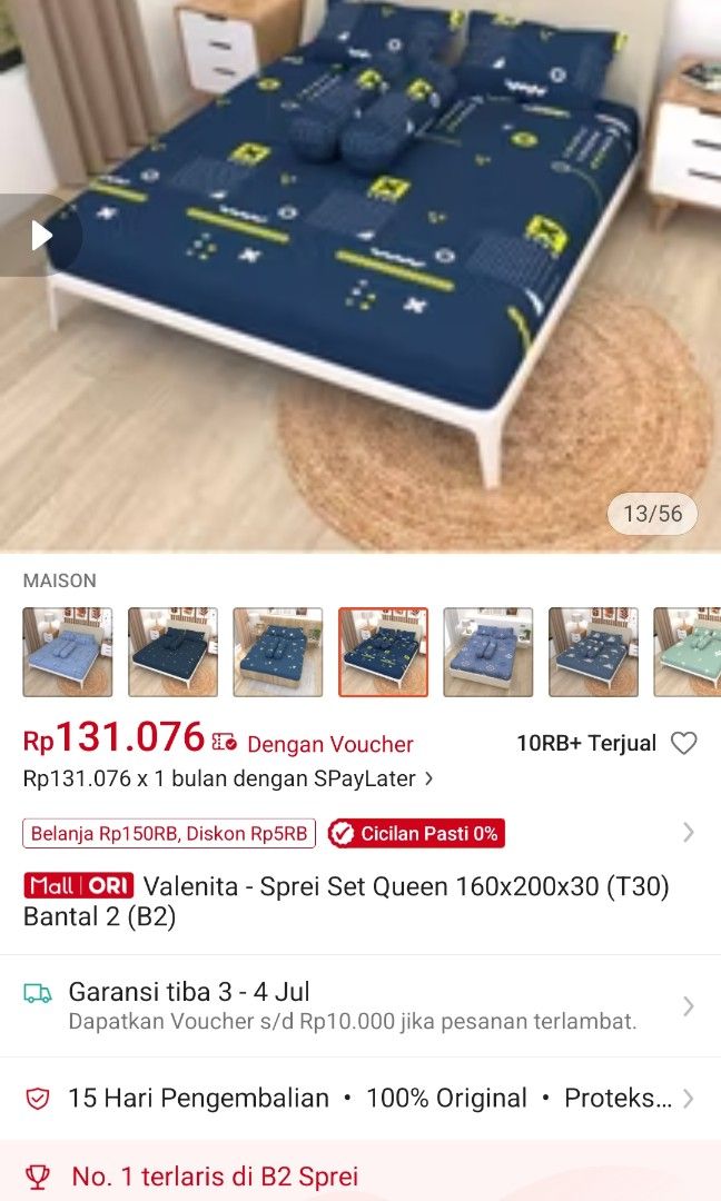 Sprei motif maison 160x200x30 (Kategori: Perabotan Rumah) berada di Jakarta Pusat. Dikirim oleh hay61912 (ID iklan 1446995634, Gambar 3). Deskripsi: kondisi 98% masih bagus tapi ada cacat penyimpanan.
