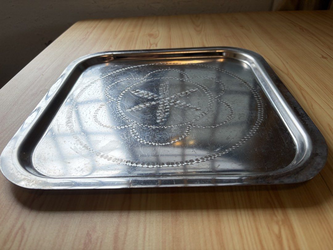 Stainless Steel Serving Tray with Embossed Design