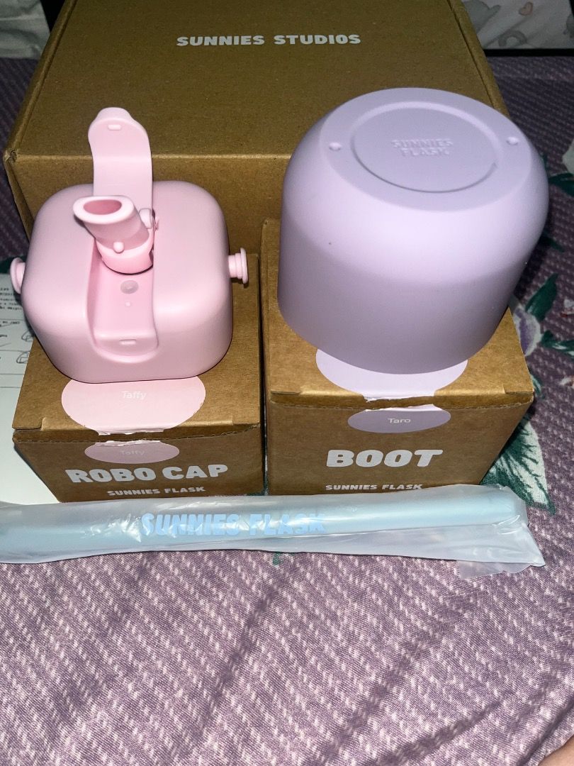 Sunnies Studios Robo Cap & Boot Taro (Category: Water Bottles & Tumblers) located in Caloocan City. Submitted by silverfire-9a5d (Listing ID 1446982862, Image 1). Description: - Sunnies Studios Robo Cap & Boot - Color: Taro - Includes blue straw - Accessories for Sunnies Flask - Both cap and boot in original boxes - Perfect for customizing your flask.