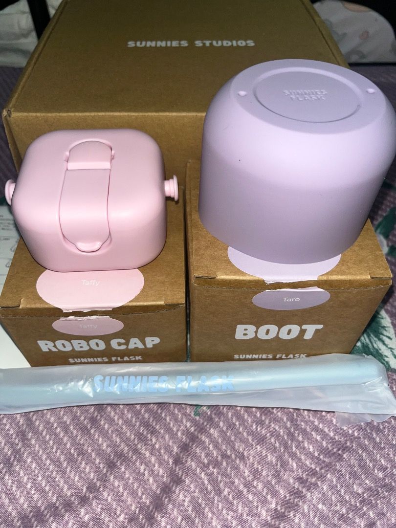 Sunnies Studios Robo Cap & Boot Taro (Category: Water Bottles & Tumblers) located in Caloocan City. Submitted by silverfire-9a5d (Listing ID 1446982862, Image 2). Description: - Sunnies Studios Robo Cap & Boot - Color: Taro - Includes blue straw - Accessories for Sunnies Flask - Both cap and boot in original boxes - Perfect for customizing your flask.
