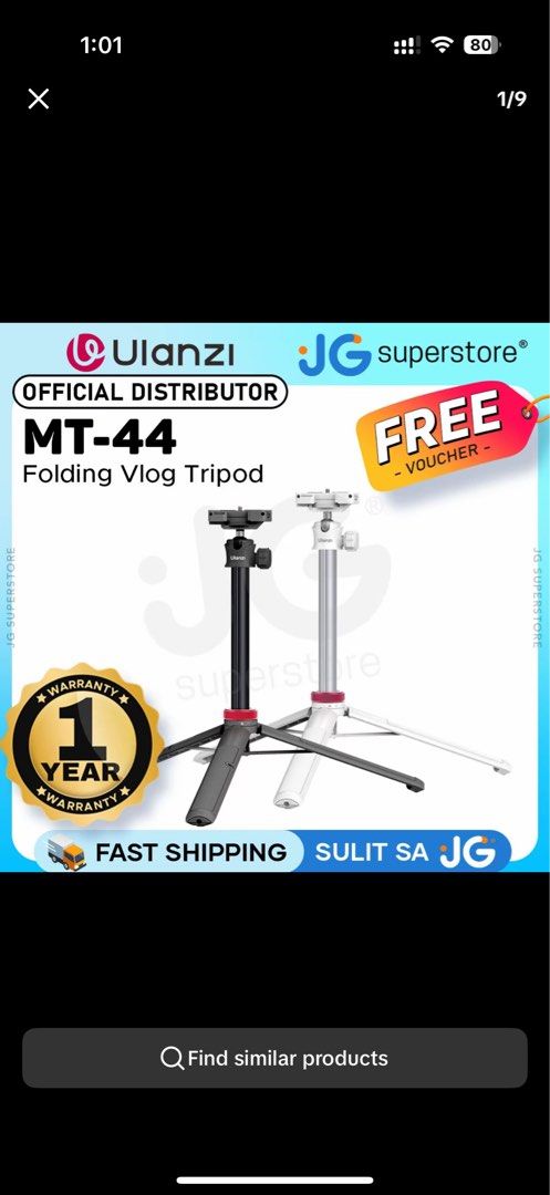 Ulanzi MT-44 Extendable Vlog Tripod (Category: Tripods & Monopods) located in Malolos. Submitted by joifuljoi (Listing ID 1446955134, Image 2). Description: - Ulanzi MT-44 Extendable Vlog Tripod - Ideal for vlogging and photography - 360° rotation ball head for flexible angles - Doubles as a selfie stick - Extends up to 146.5cm - Color: White.