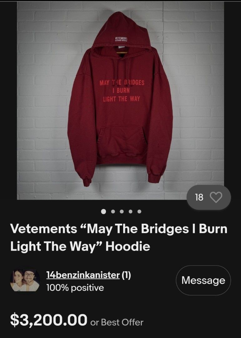 Vetements Hoodie (Category: Luxury Accessories) located in Taytay. Submitted by leanmark103093 (Listing ID 1447069268, Image 1). Description: V€T€M€NTS XS on tag oversized W24.5 L29 Verygood Condition No issue 📩📩📩📩📩.