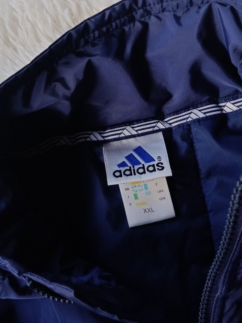 Vintage 90's Adidas Windbreaker Jacket (Category: Coats, Jackets and Outerwear) located in Davao. Submitted by VFinds414 (Listing ID 1446989343, Image 3). Description: Vintage 90's Adidas Windbreaker Jacket XXL 27 Width / 32 Length Excellent Condition 900 add ship.