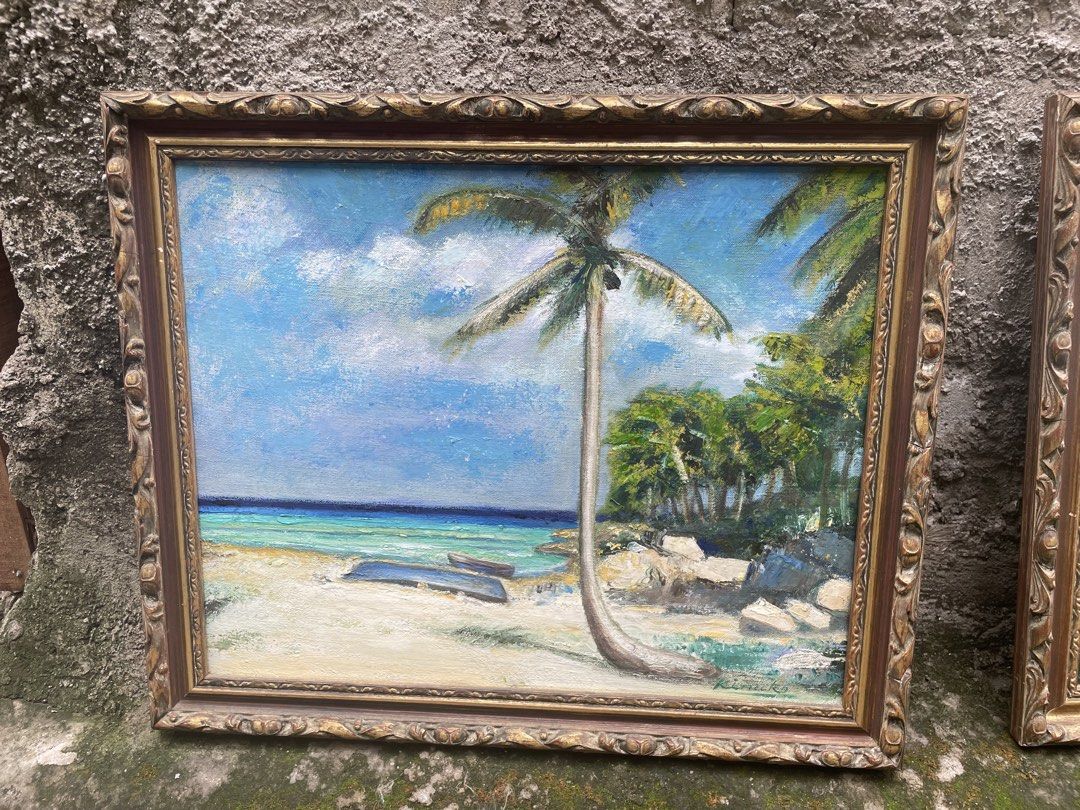 Vintage Framed Oil Paintings - Beach and Garden Scenes, Hobbies & Toys ...
