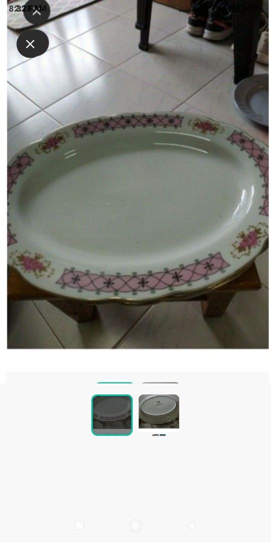 Vintage Oval Serving Platter Pink Floral Pattern