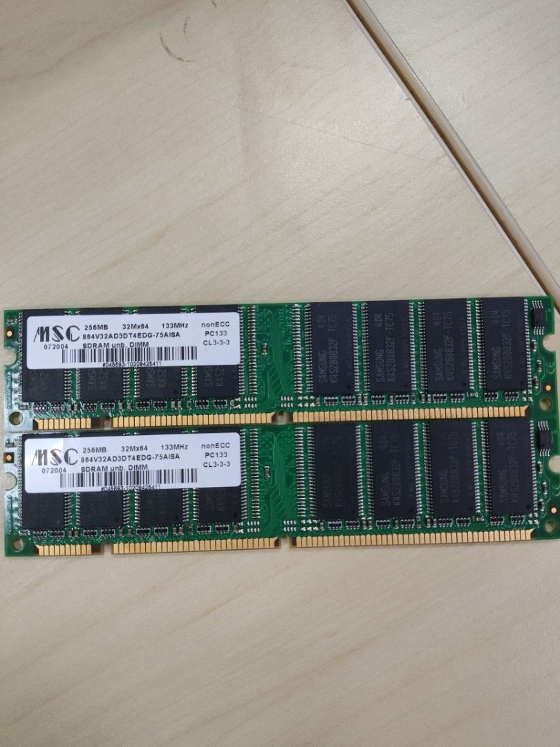 2x  256 MB MSC PC133 CL3 DDR RAM Modules DDR1 SDRAM