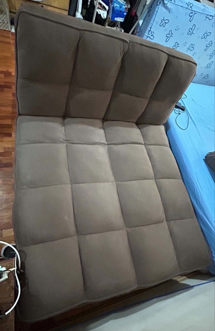 Adjustable Folding brown Sofa Bed 3 in 1 (Category: Sofas) located in Manila. Submitted by Mike_MJ (Listing ID 1448749158, Image 3). Description: Location: Paco, Manila Can send more pictures (Made in Malaysia) ‼️Negotiable Can pick up or shipping via online apps Can fit 3-5 people sitting.