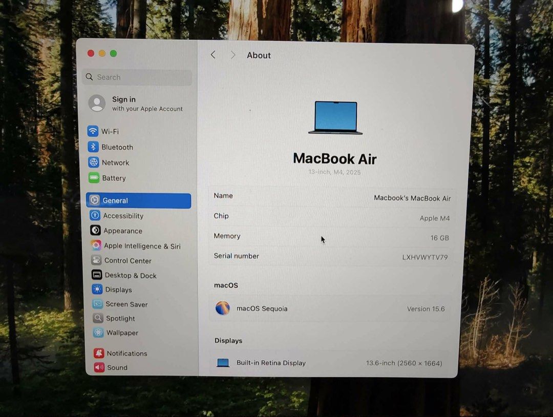 Apple MacBook Air 13-inch M4, 2026 (Category: Laptops & Notebooks) located in Manila. Submitted by harryelizondo (Listing ID 1448813890, Image 1). Description: - MacBook Air (13.6-inch Retina Display) - Apple M4 Chip - 16GB Memory - 245GB Storage (221.99GB available) - macOS Sequoia version 15.6.