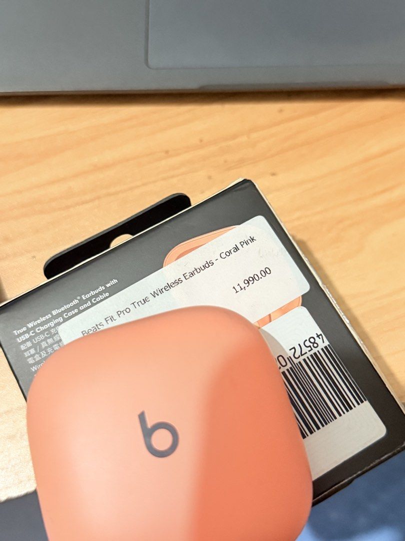 Beats Fit Pro True Wireless Earbuds - Coral Pink (Category: Earphones) located in Quezon City. Submitted by qcclosetdeclutter (Listing ID 1448765656, Image 3). Description: - Beats Fit Pro earbuds in vibrant Coral Pink - Active Noise Cancelling (ANC) for immersive sound - Comfortable and secure fit with wingtips - Includes charging case and USB-C cable - Ideal for workouts and daily use TWO MONTHS OLD. Rfs: This is my backup earbuds. Already have