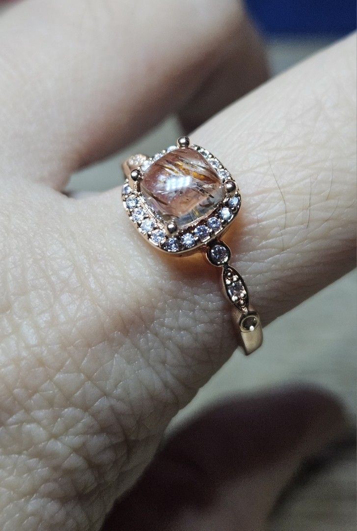Black Golden Rutilated Quartz Dainty Ring (Category: Rings) located in Cainta. Submitted by Kahi0410 (Listing ID 1448806216, Image 2). Description: Natural Stone Cabochon Elegant style with zirconian side stone Rose gold tone Ring Adjustable Hypoallergenic Safe for acidic, sensitive skin.