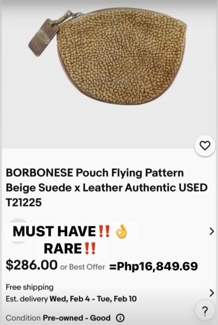 BORBONESE by REDWALL Beige Suede Leather Coin Purse (Category: Luxury Bags & Wallets) located in Lapu Lapu. Submitted by glamorouslybeautiful8.0 (Listing ID 1448871792, Image 2). Description: ☘️❤️👜B O R B O N E S E by Redwall Beige Suede x Leather Pouch/coin purse wallet (unisex) Made in Italy🇮🇹 patented coded whooaaahhhh gorgeous piece!! unused 10.5cm x 14cm brass gold hardwares flawless Good as New🥰💋💋 #borbonese #coinpurse #wallet #follow