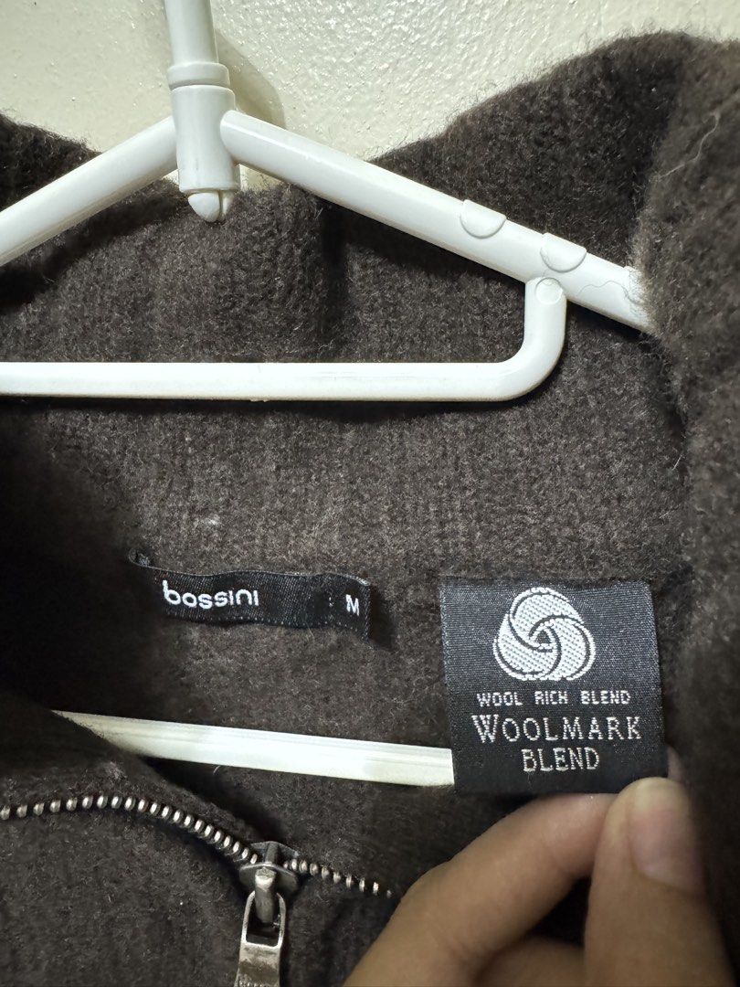 Bossini Wool Blend Striped Quarter Zip Sweater (Category: Coats, Jackets and Outerwear) located in Quezon City. Submitted by weeklydeclutter (Listing ID 1448802997, Image 2). Description: - Brand: Bossini - Color: Brown and grey stripes - Material: Wool-rich blend - Neckline: Quarter zip - Features: Ribbed cuffs and hem - Size: Medium - Ideal for: Cooler weather L - 23.5 W - 17.