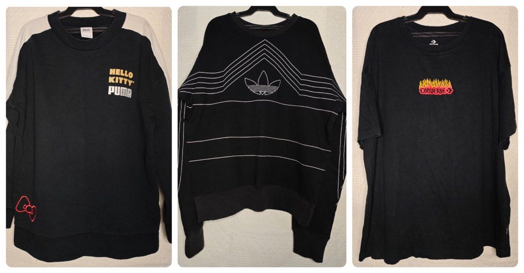 Branded Ukay Bundle (Puma, Adidas & Converse) (Category: Coats, Jackets and Outerwear) located in Muntinlupa City. Submitted by junabe982 (Listing ID 1448778369, Image 1). Description: 🚨 STEAL DEAL ALERT 🚨 I’m letting this branded ukay bundle go for only ₱2,000 TAKE ALL! 🔥 Includes 3 Branded Pieces: ✔ Puma x Hello Kitty 45th Anniversary Sweatshirt ✔ Adidas Originals “Rivalry Crew” Sweatshirt ✔ Converse “Flame” Graphic Tee 💸 Reseller-friendly 