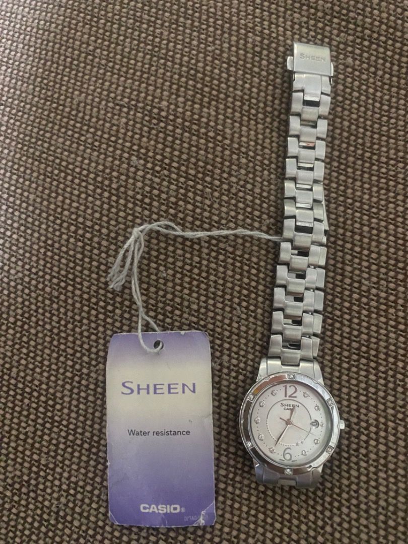 Casio Sheen Water Resistance Watch (Category: Women's Watches) located in Calamba. Submitted by missfaye-1011 (Listing ID 1448738999, Image 2). Description: - Silver Casio Sheen watch - Water resistant - Adjustable band - Perfect for everyday wear - Includes original tag - Selling as it's not frequently used.