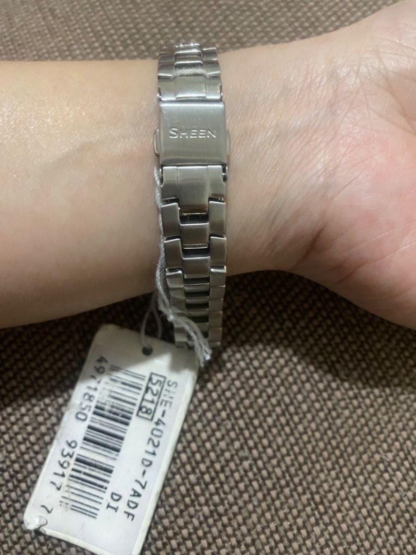 Casio Sheen Water Resistance Watch (Category: Women's Watches) located in Calamba. Submitted by missfaye-1011 (Listing ID 1448738999, Image 3). Description: - Silver Casio Sheen watch - Water resistant - Adjustable band - Perfect for everyday wear - Includes original tag - Selling as it's not frequently used.