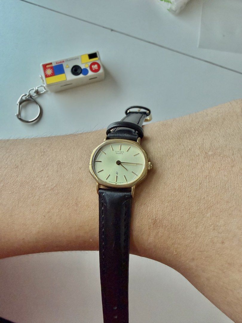 Citizen Oblong Case Vintage Watch (Category: Women's Watches) located in Quezon City. Submitted by jmartph (Listing ID 1448779106, Image 3). Description: Citizen Oblong Case Vintage Watch Price: ₱1,900 only Reference number: 4-102667 (Around 1980-1990’s Vintage Watch) ✅ Champagne dial ✅ Aftermarket leather strap ✅ Quartz Condition: 8/10 .