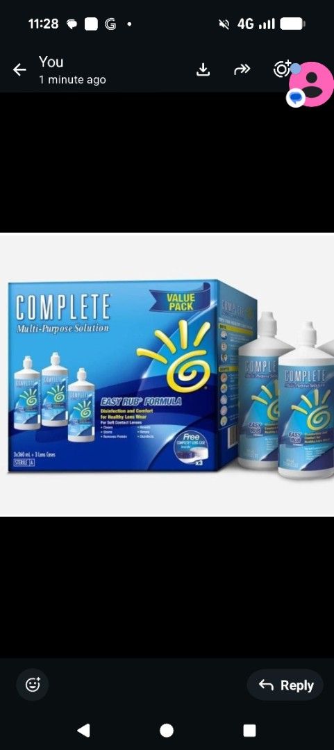 COMPLETE Multi-Purpose Solution Value Pack (Category: Vision Care) located in Singapore. Submitted by rey.therese (Listing ID 1448724068, Image 1). Description: stopped wearing contacts. 2 brand new bottles left. expiry: April 2027 1 bottle for $8. Buy both for $14 .
