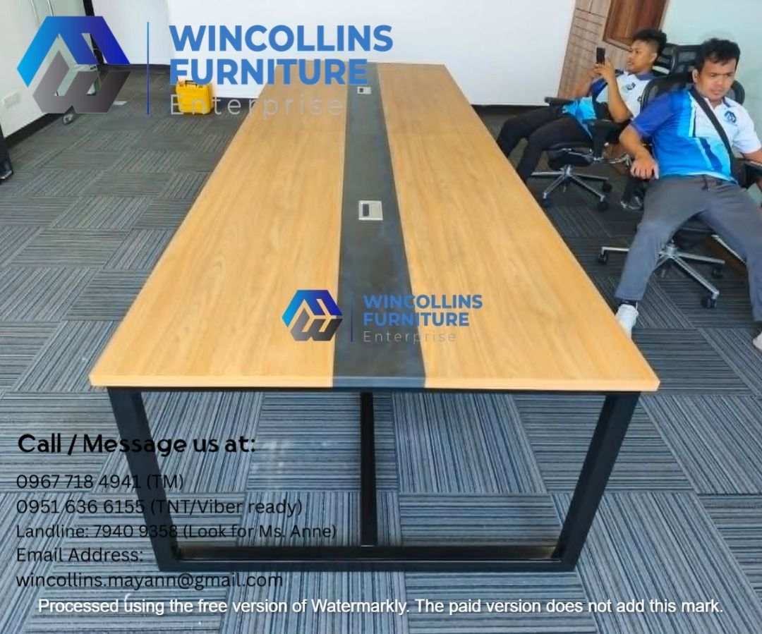 Conference Table / Meeting Office Table / Boardroom Table (Category: Tables & Sets) located in Quezon City. Submitted by wincocami_ (Listing ID 1448741395, Image 3). Description: Conference Table Rectangular Shape laminates Metal frame with 2pcs wire management box central black lining powder-coated metal legs Custom color, size and layout design.