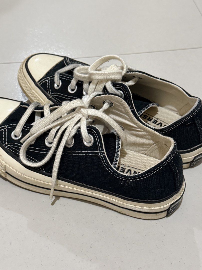 Converse Chuck Taylor All Star 70 Low Top Black (Category: Sneakers) located in Dinalupihan. Submitted by tereypach (Listing ID 1448868439, Image 3). Description: - Classic black Converse Chuck Taylor All Star 70 low tops - Features cream laces and sole - 70s model: known for enhanced cushioning and quality - Perfect for everyday wear.