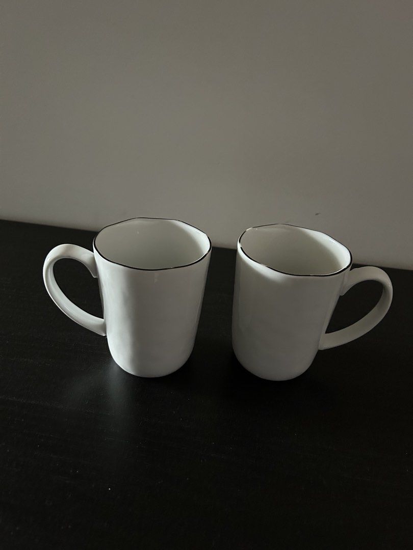 Crate & Barrel Mercer White Mugs Set of 2