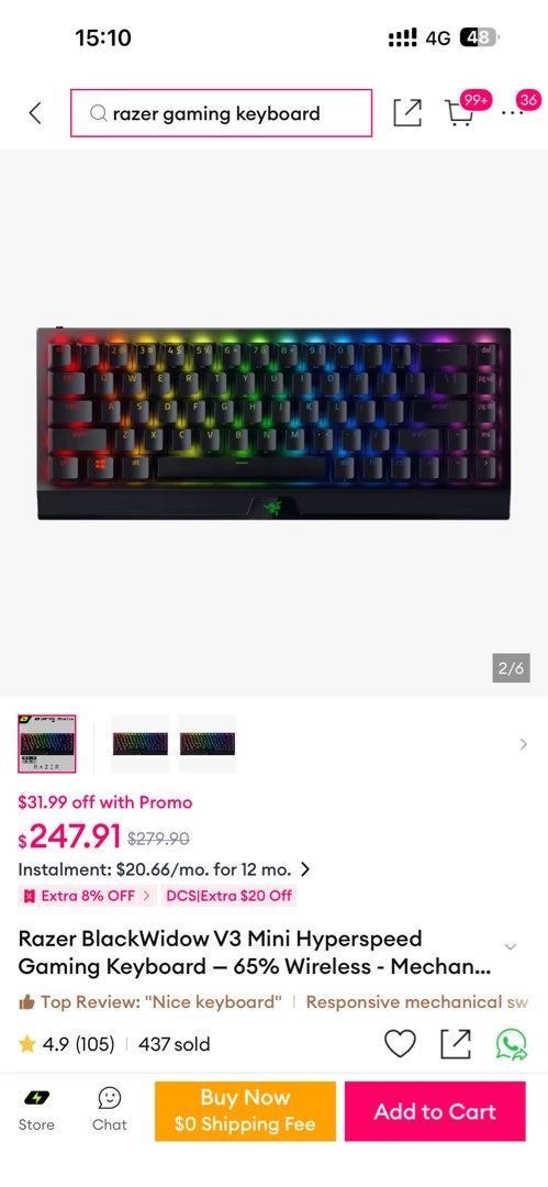Razer blackwidow v3 mini Mechanical Keyboard505563175159736321