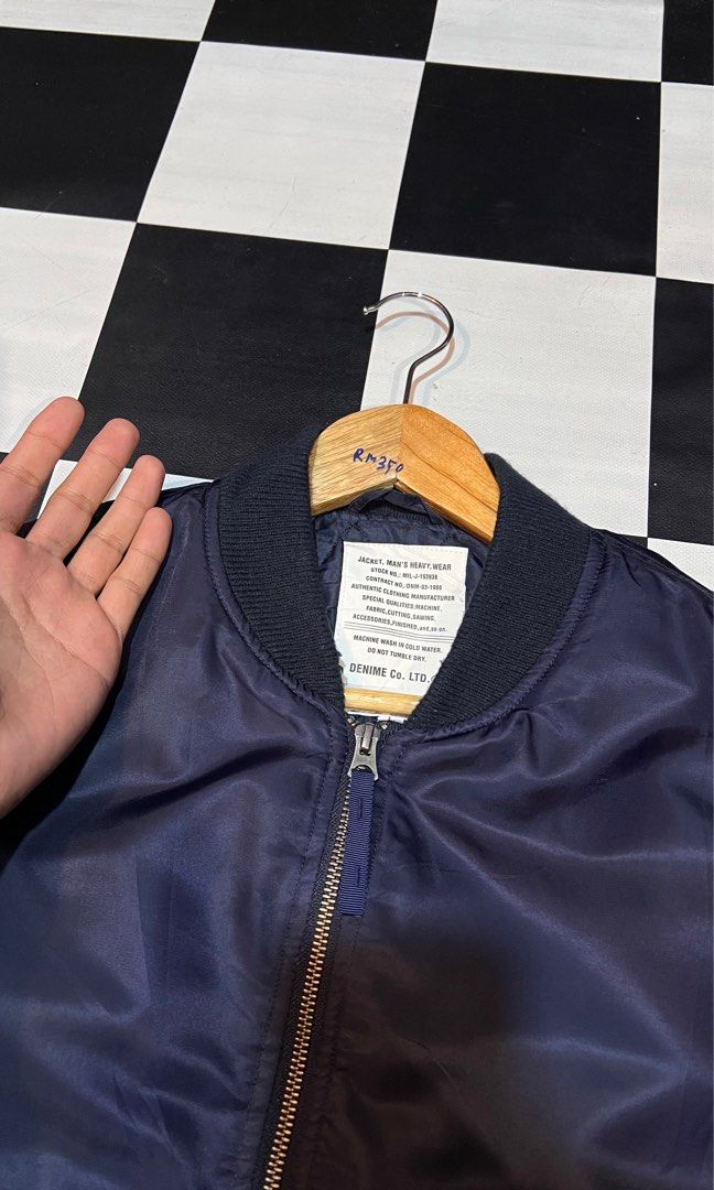 Denime bomber jacket (Category: Coats, Jackets and Outerwear) located in Kulim. Submitted by arhamzulkifli.cat (Listing ID 1448837240, Image 3). Description: Denime bomber jacket Pit/22.5 L/27 Condition 9/10 RM120.