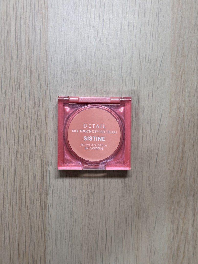 DETAIL Silk Touch Diffused Blush - Sistine (Category: Makeup) located in Taguig. Submitted by mandms09 (Listing ID 1448735845, Image 1). Description: - Shade: Sistine (Peachy-Pink) - Formula: Pressed Powder - Packaging: Clear Pink Case - Net Weight: 4.0g - Effect: Natural Flush.