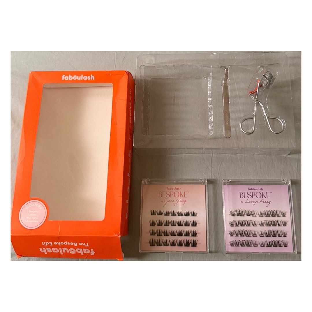 Faboulash The Bespoke Edit False Eyelashes Kit with Tools (Category: Makeup) located in Las Pinas. Submitted by zen.finds (Listing ID 1448746552, Image 1). Description: - Two pairs of Faboulash Bespoke false eyelashes: Joce & Lierge (No marj) - Includes tweezers and an eyelash curler + rubber refill for the curler - All items are in their original packaging. - Perfect for effortlessly enhancing your eye makeup and overall look. - Original price: 