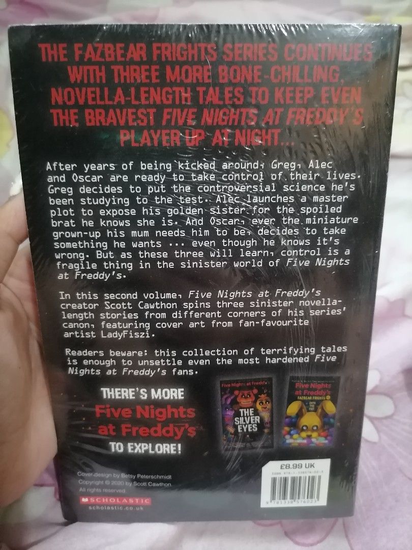 FNAF Fazbear Frights #2: Fetch (Category: Storybooks) located in Pasig City. Submitted by ukemand (Listing ID 1448758442, Image 2). Description: Sealed unopened FNAF Fazbear Frights #2 book ———————————————————— RFS: decluttering MOD/MOP: Gcash + lalamove/jnt only. Buyer will shoulder the sf ———————————————————— Fnaf, five nights at freddy's, fazbear frights, fnaf book, freddy fazbear, scott cawthon.