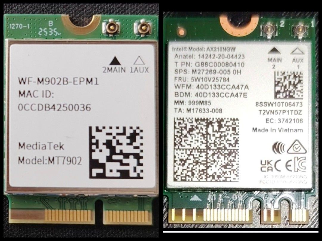 Intel AX210NGW Wi-Fi 6E Card/ MediaTek MT7902 Wi-Fi 6E Card