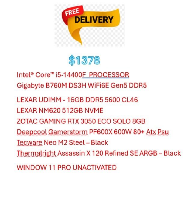 Intel i5-14400F Gaming PC RTX 3050