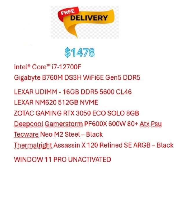 Intel i7-12700F Gaming PC RTX 3050