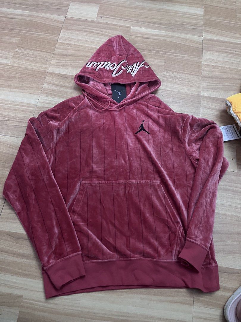 Jordan Velour Striped Hoodie (Category: Coats, Jackets and Outerwear) located in Victorias. Submitted by lan1877 (Listing ID 1448892838, Image 1). Description: - Authentic Jordan Velour Hoodie - Stylish pinstripe pattern - Embroidered Jumpman logo on chest - 'Air Jordan' script detail on the hood - Comfortable cotton and polyester blend Bnew w tag Size large on tag 23W 27L dimension No issue 1500 plus sf - Ideal for everyday casual wear.