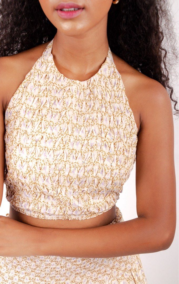 JUST G Handsmocked Halter Top (Category: Sleeveless) located in Taytay. Submitted by storedbys (Listing ID 1448760996, Image 1). Description: XXS on tag still with tag 100% Cotton Multicolor Wash care label found inside the garment Style No. PBL1246 Model is 5’6’’ and wears size XS .