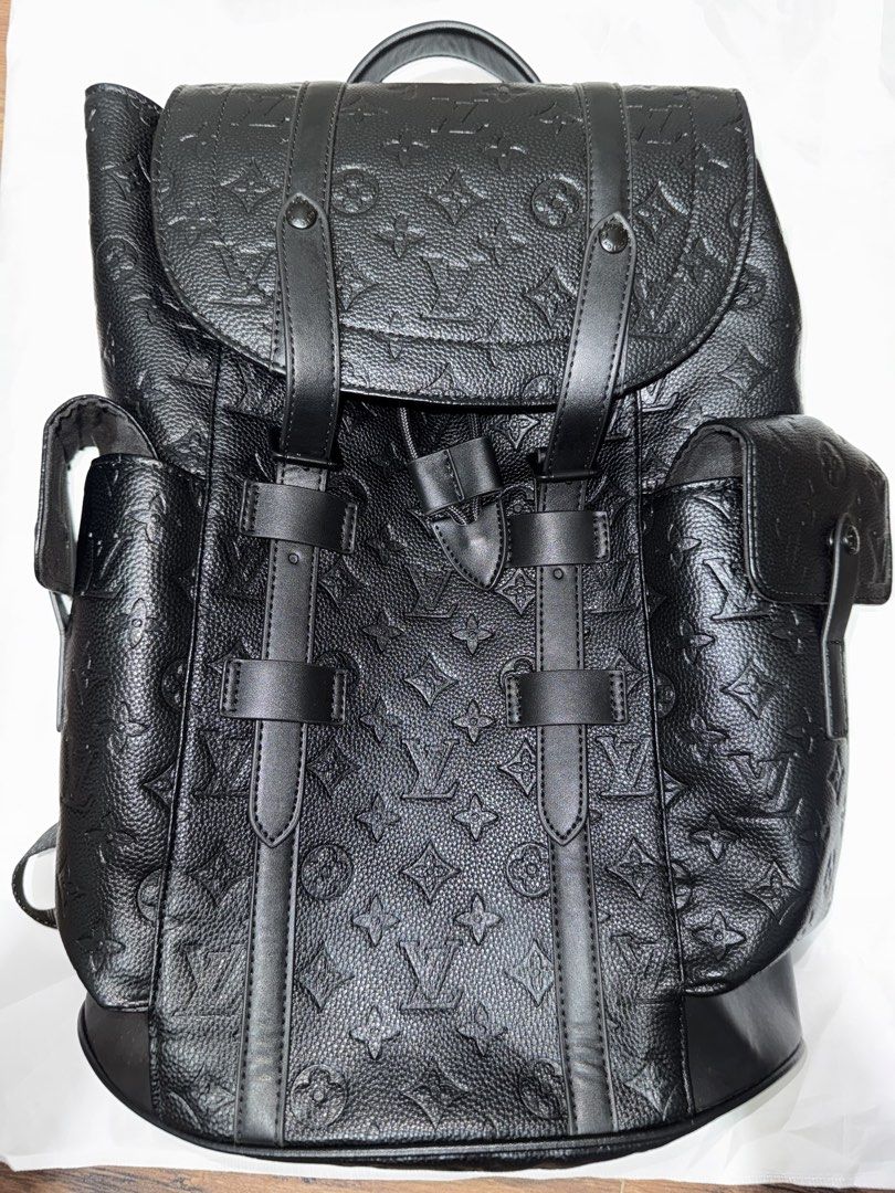 Louis Vuitton Black Monogram Leather Backpack (Category: Luxury Bags & Wallets) located in Cabuyao City. Submitted by lakasngthrift23 (Listing ID 1448829682, Image 1). Description: - Louis Vuitton backpack - Color: Black - Material: Embossed Monogram Leather - Exterior pockets for easy access - Interior drawstring closure with flap top - Adjustable shoulder straps - Ideal for everyday use and travel.