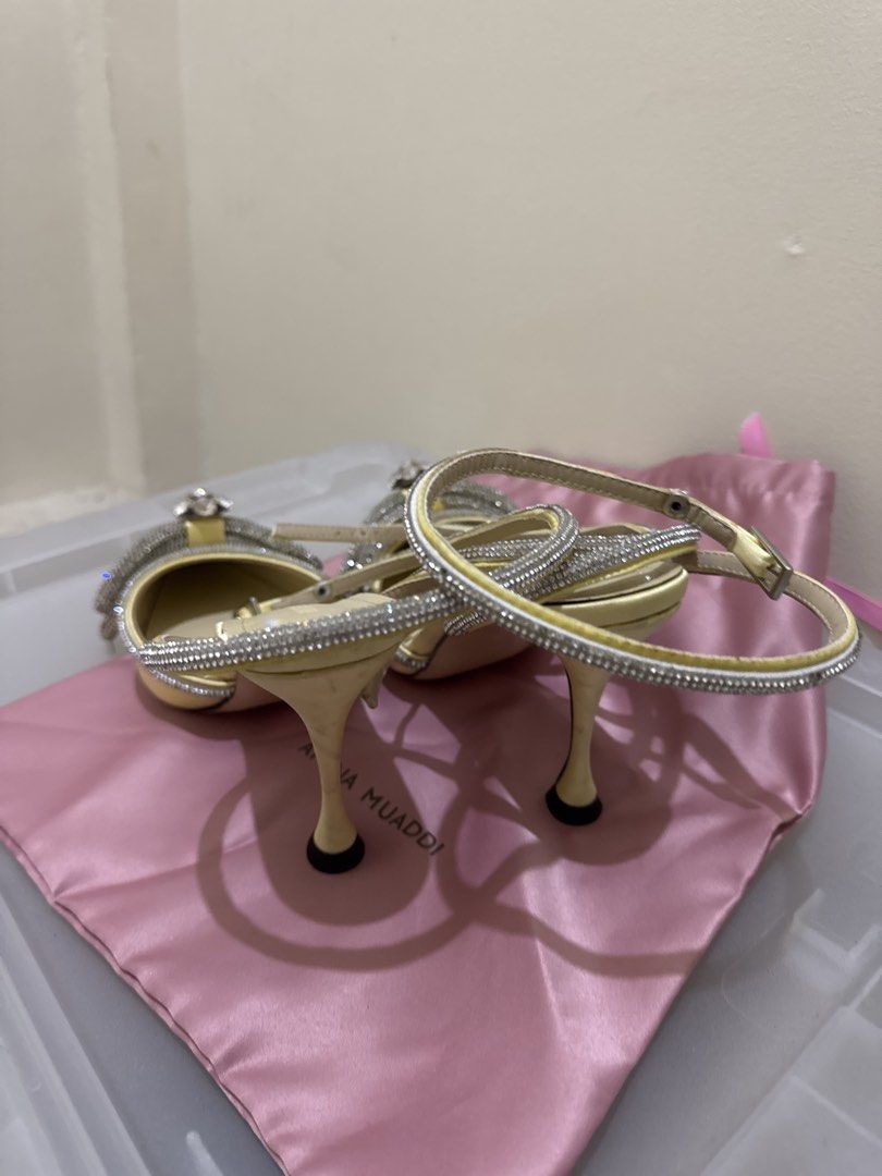 Mach & Mach Yellow Crystal Bow Heels Size 41 (Category: Heels) located in Quezon City. Submitted by elektra0111 (Listing ID 1448831648, Image 2). Description: - Elegant yellow satin heels - Dazzling crystal bow detail - Secure ankle strap closure - Crafted in Italy - Heel height: approximately 3-4 inches - Perfect for parties and special occasions - best fit for size 8.