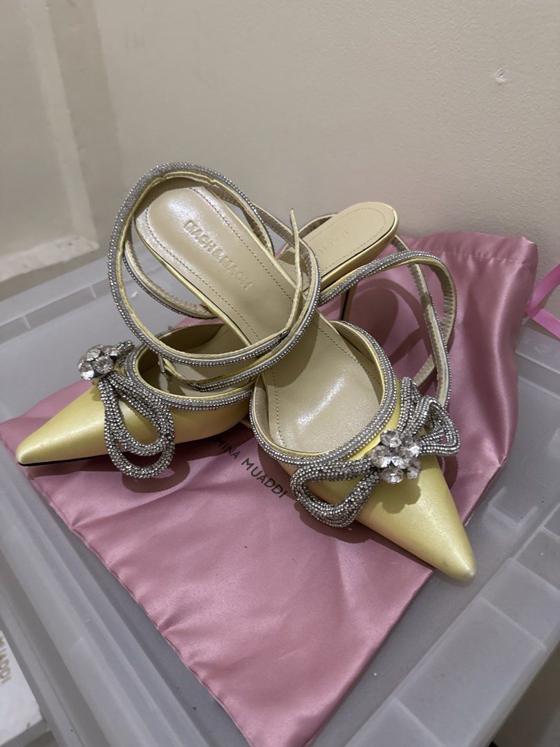 Mach & Mach Yellow Crystal Bow Heels Size 41 (Category: Heels) located in Quezon City. Submitted by elektra0111 (Listing ID 1448831648, Image 3). Description: - Elegant yellow satin heels - Dazzling crystal bow detail - Secure ankle strap closure - Crafted in Italy - Heel height: approximately 3-4 inches - Perfect for parties and special occasions - best fit for size 8.