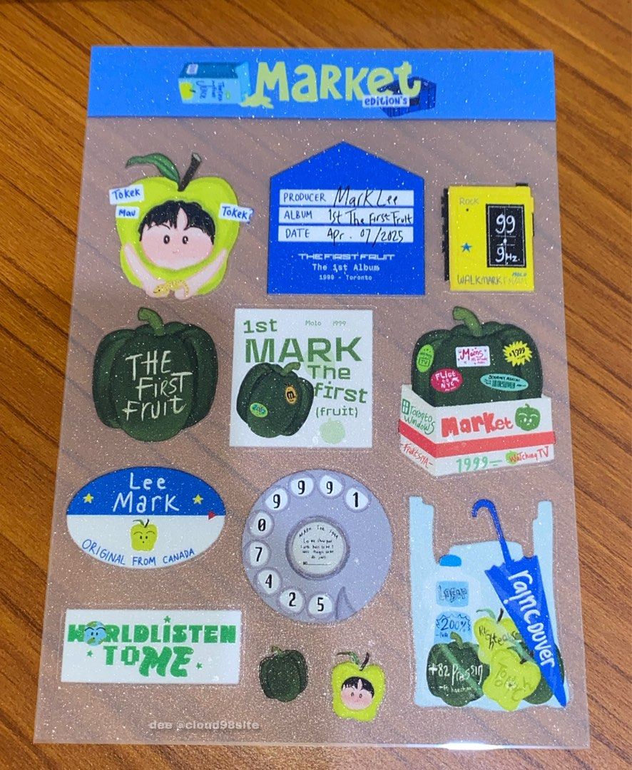 Market 1999 Items (NCT Mark Lee) (Category: K-Wave Merchandise) located in Bulacan. Submitted by ddaneval (Listing ID 1448784003, Image 3). Description: market 1999 merch by bluessuns 🍏 bag charm b, c, d, e 🍏 sticker sheet opened but not used, all in good condition, with original packaging note: posted on twt bns (watermark).