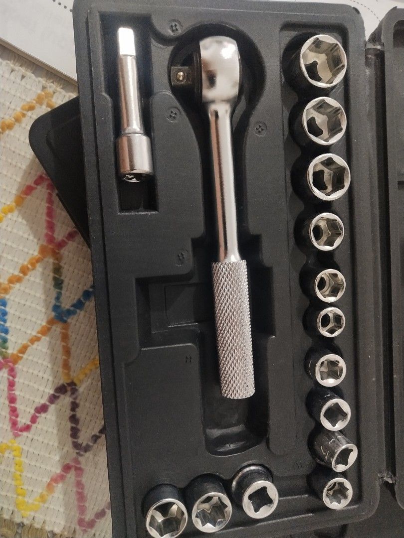 Mitutoyo Vernier Caliper and Socket Wrench Set (Category: Construction Tools & Equipment) located in Manila. Submitted by al06vin2694805 (Listing ID 1448707177, Image 2). Description: - Mitutoyo Vernier Caliper with clear markings for precise measurements. - Socket Wrench Set includes ratchet handle and various socket sizes. - Both items come in their original cases. - Ideal for DIY projects or professional use..