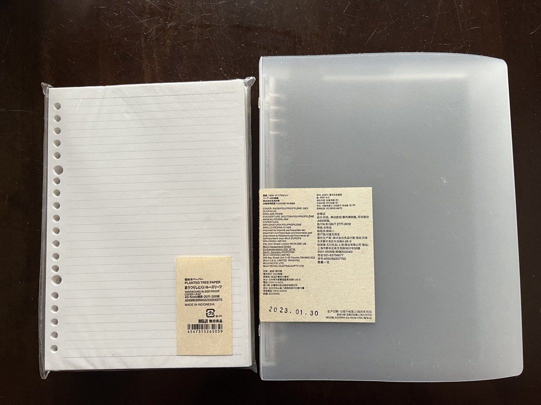 MUJI Binder with Lined Refill Paper 200 Sheets (Category: Stationery & School Supplies) located in Manila. Submitted by shnbgys (Listing ID 1448706232, Image 2). Description: - MUJI Clear Plastic Binder with Tabs - MUJI A5 Lined Refill Paper (20 holes) - Ideal for organizing notes and documents - Made in Indonesia - Used once.