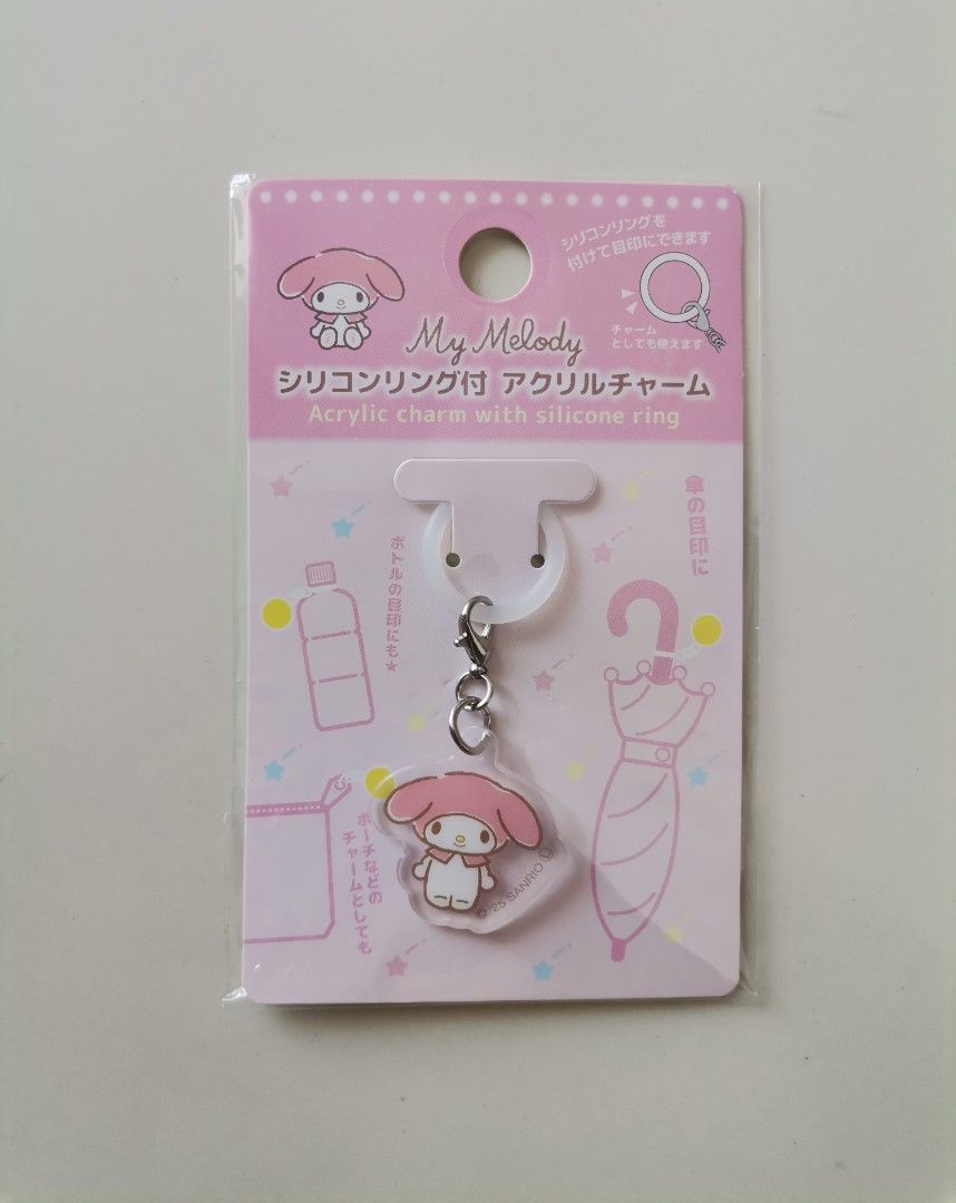My Melody Acrylic Charm with Silicone Ring Keychain (Category: Other Accessories) located in Pasig City. Submitted by cae.025 (Listing ID 1448708677, Image 1). Description: Adorable My Melody acrylic charm with silicone ring keychain - Includes a silicone ring for easy attachment - Ideal for decorating water bottle, umbrella, bags, backpacks, or keys - Authentic Sanrio product PM for inquiries. MOP: thru BDO or gcash only. MOD: lalamove or grab c
