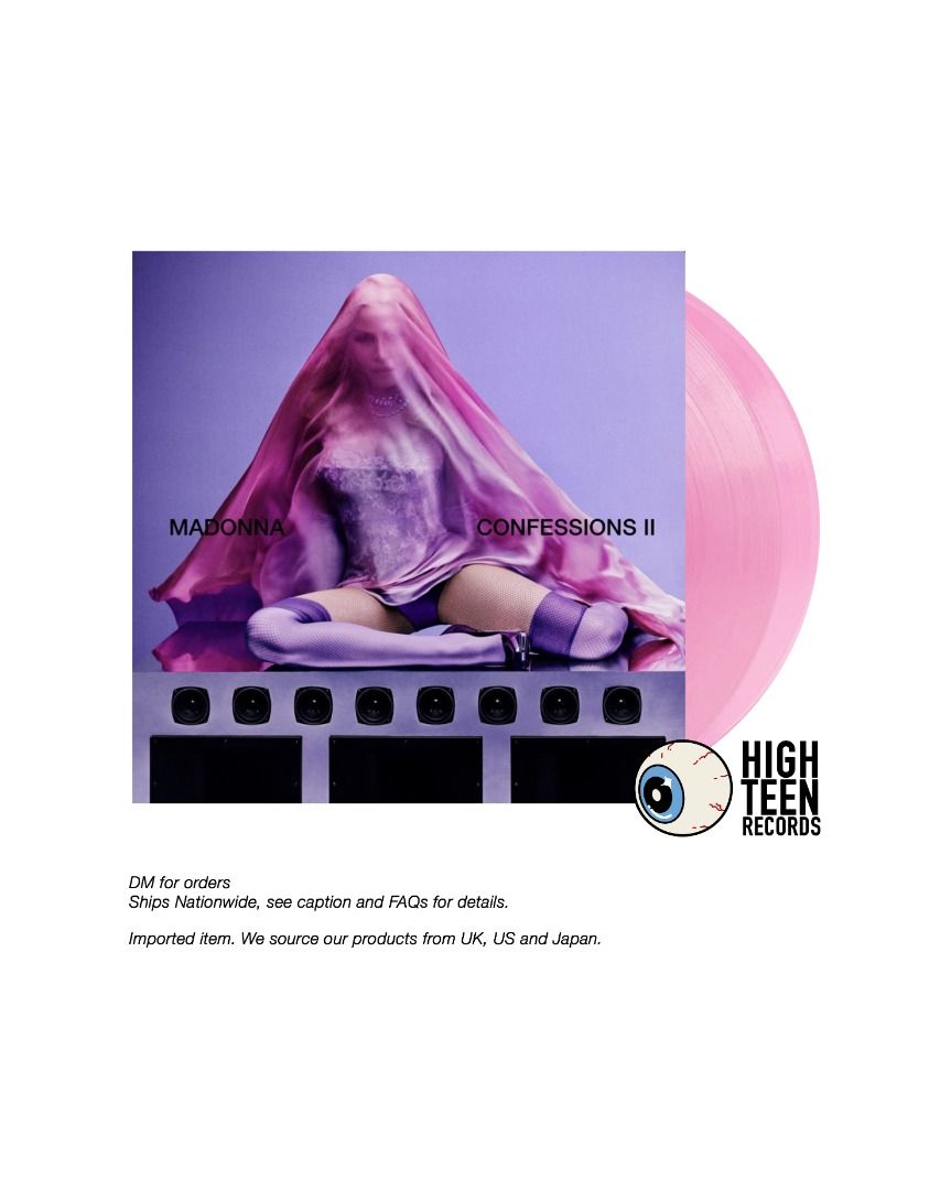 [On Hand] Madonna - CONFESSIONS II (Expanded) Vinyl Record LP (Category: Vinyls) located in Calamba. Submitted by highteenrecords (Listing ID 1448839179, Image 1). Description: RESTOCK / AVAILABLE Madonna - CONFESSIONS II (Expanded) limited gatefold translucent pink vinyl 2xLP + coat check tag + poster Maverick 3,395 PHP MOP: BPI, BDO, Gcash MOD: J&T Delivery 1- 3 Days (Shipping Fee shouldered by Buyer) Lalamove Same Day Delivery (Booking and Shi