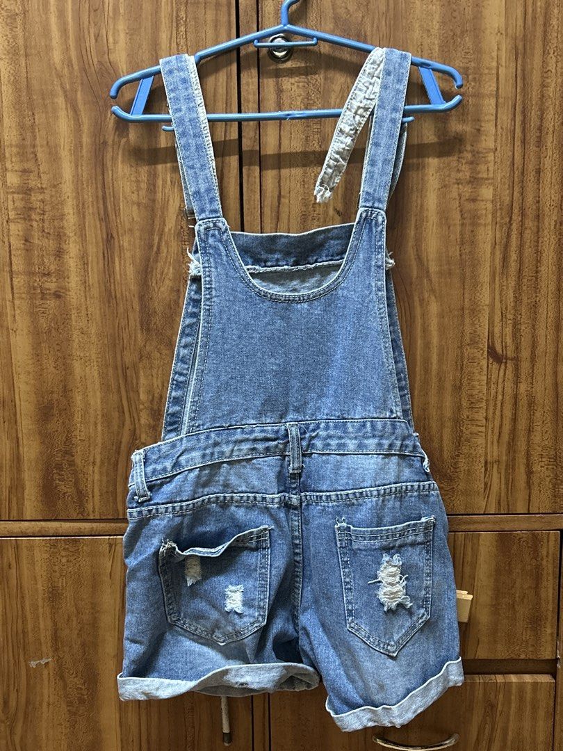patched ragged denim jumper shorts (Category: Rompers) located in Caloocan City. Submitted by steamed_catto (Listing ID 1448829220, Image 2). Description: Brand: No brand Size: S Color: Denim Details: Adjustable jumper Quality: Preloved Rate: ⭐⭐⭐⭐⭐️ 📌Color may vary due to lighting..