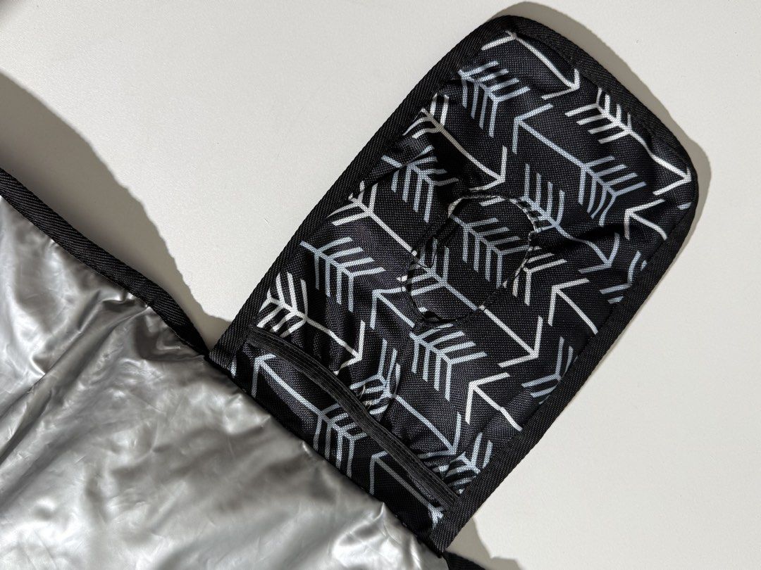 Portable Baby Changing Mat with Pockets (Category: Changing Mats & Accessories) located in Cainta. Submitted by thrftsbybng (Listing ID 1448780174, Image 3). Description: - Stylish black and white arrow print portable changing mat. - Features a convenient wipeable surface for easy cleaning. - Multiple interior pockets to store diapers and wipes. - Folds up neatly with an integrated handle for effortless carrying. - Ideal for quick and hygienic di