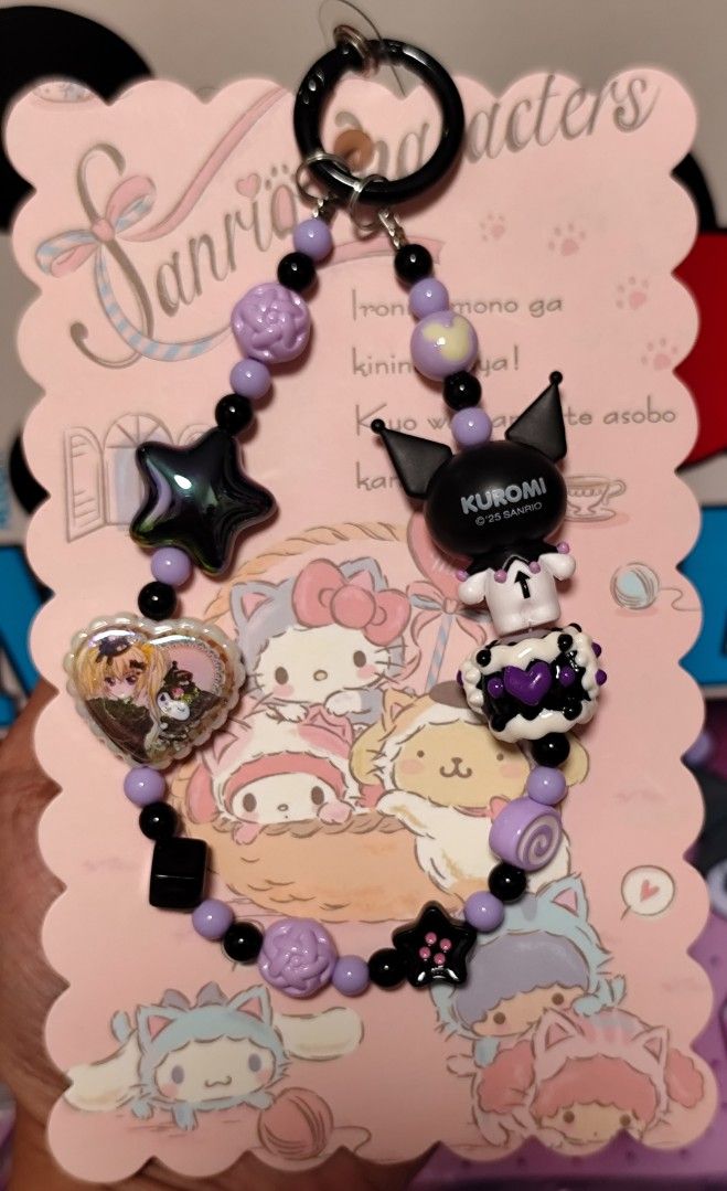 Sanrio Characters Kuromi & Hello Kitty Beaded Keychain Charm (Category: Character Goods) located in Makati City. Submitted by audreygatchalian (Listing ID 1448816974, Image 2). Description: - Adorable Sanrio keychain charms featuring Kuromi, Kitty, My Melody and kerropi - Decorated with vibrant, colorful beads. - Handmade with attention to detail. - Ideal for personalizing bags, backpacks, or keys. - A fantastic accessory for any Sanrio enthusias