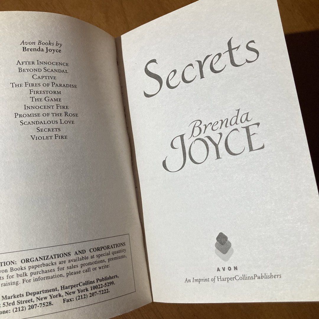 Secrets by Brenda Joyce (Historical Romance / Avon) (Category: Storybooks) located in Mandaluyong City. Submitted by booksforkeeps (Listing ID 1448858868, Image 3). Description: Mass Market Paperback Used Good condition.