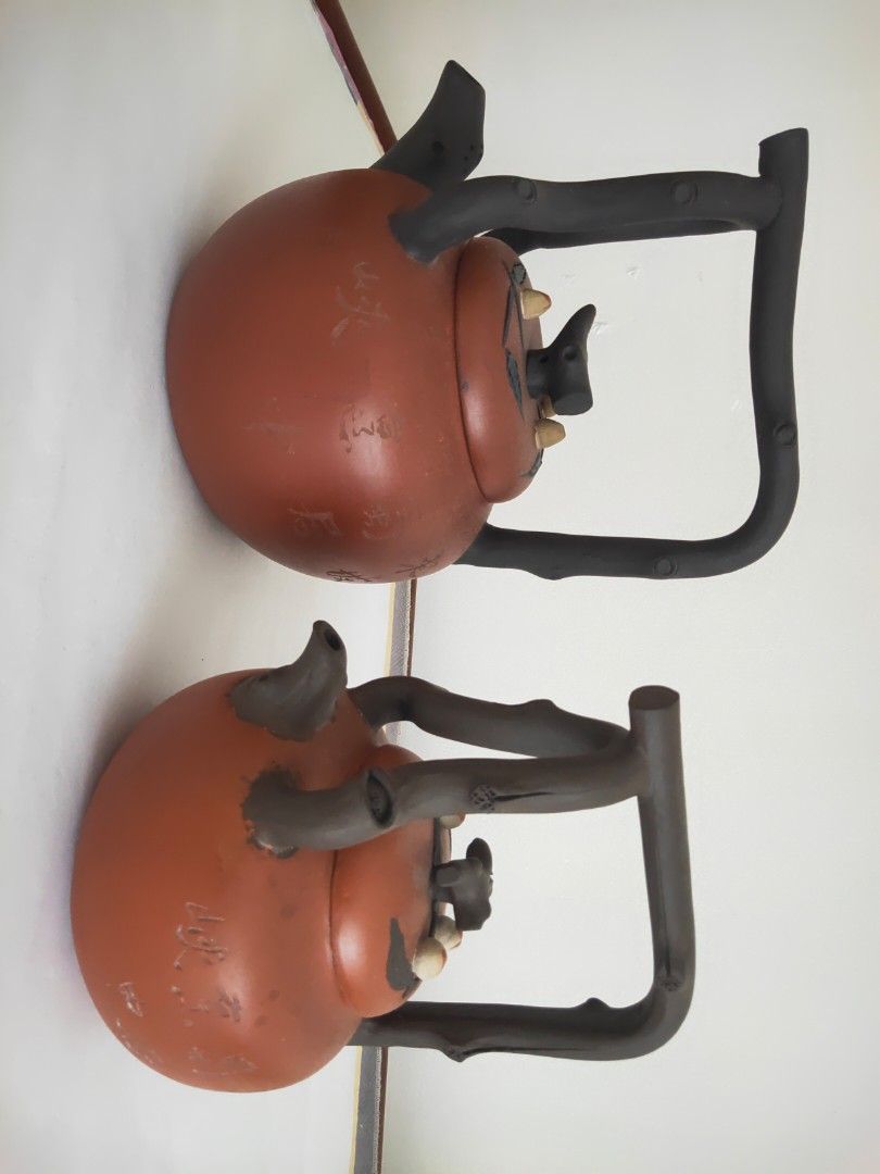 Set of 2 Vintage Ceramic Teapots with Unique Handles