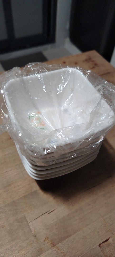 Set of  9 Square White Bowls with Floral Design