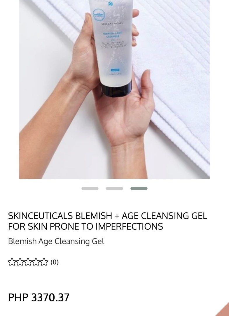 Skinceuticals Blemish + Age Cleansing Gel (Category: Face Care) located in Pasay City. Submitted by keynbloom (Listing ID 1448721380, Image 3). Description: - 40% left - 100% original - SRP: ₱ 3370.