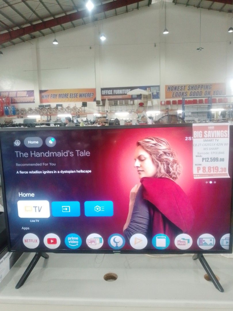 Smart TV with Streaming Apps (Category: TV) located in Manila. Submitted by maryjane09. (Listing ID 1448730142, Image 1). Description: - Smart TV with pre-installed apps: Netflix, YouTube, Prime Video - Perfect for streaming your favorite shows (e.g., The Handmaid's Tale) - Comes with a stand - Price is negotiable.